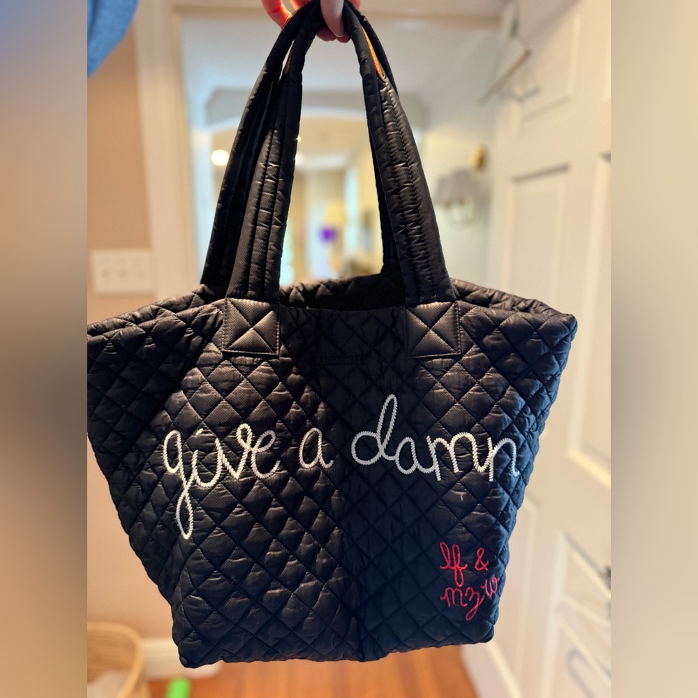 MZ Wallace Black Quilted Tote Bag with Diamond Stitching
